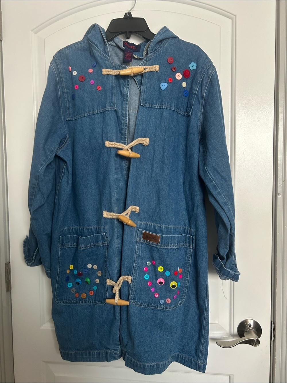 Denim&Co Blue Denim  Toggle Sailor Jacket Button Accents size 1X eclectic boho